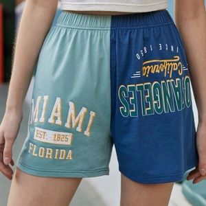 NWT color blocking high waisted graphic elastic shorts